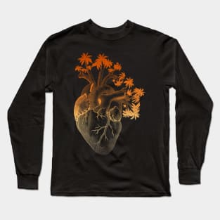 Orange Colored Anatomically Correct Human Heart - Palm Trees Long Sleeve T-Shirt